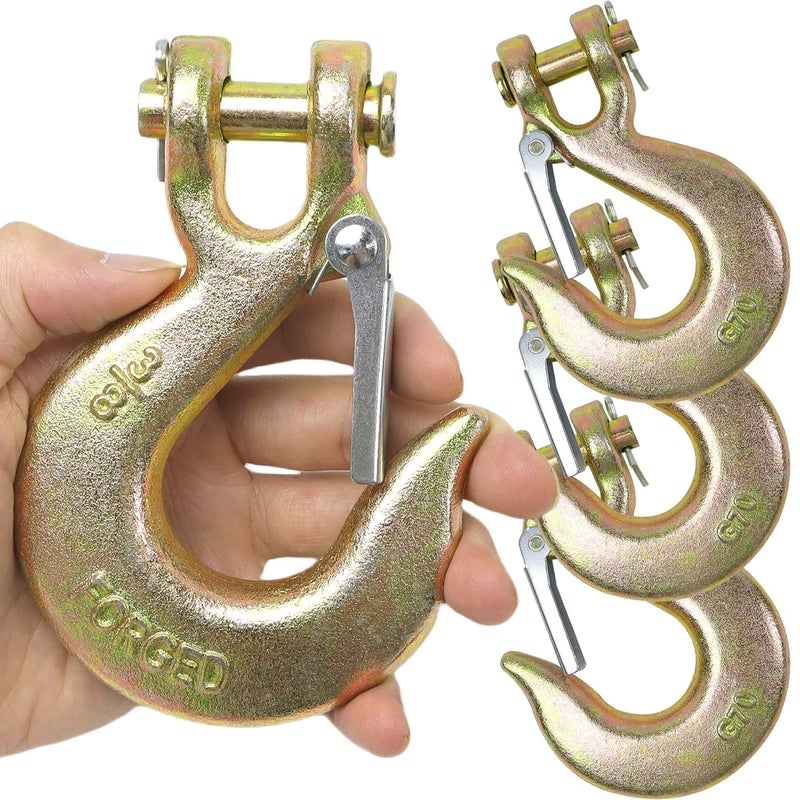 Terixe 4 Pack 3/8 Inch Clevis Slip Hook with Safety Latch - Heavy Duty Grade 70 Steel for Trailer Chains, Winch, Tow, 18,000 Lbs - Image 1
